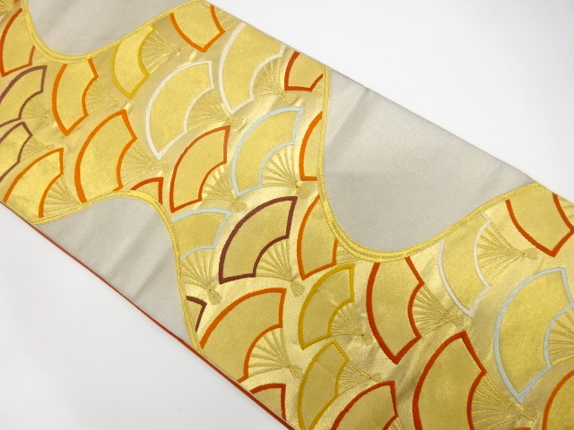 JAPANESE KIMONO / ANTIQUE FUKURO OBI / SILK / WOVEN STREAM & FAN